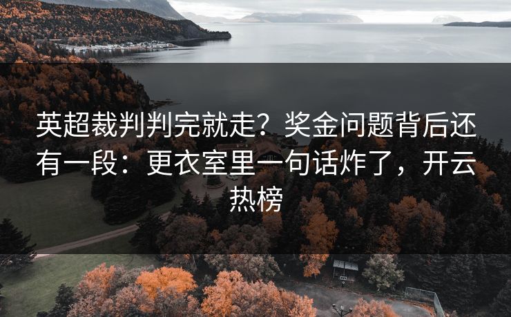 英超裁判判完就走？奖金问题背后还有一段：更衣室里一句话炸了，开云热榜