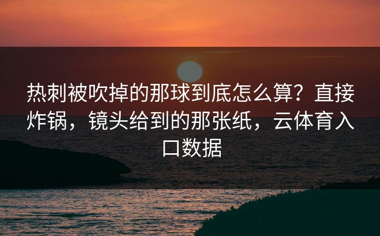 热刺被吹掉的那球到底怎么算？直接炸锅，镜头给到的那张纸，云体育入口数据