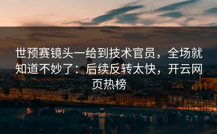 世预赛镜头一给到技术官员，全场就知道不妙了：后续反转太快，开云网页热榜